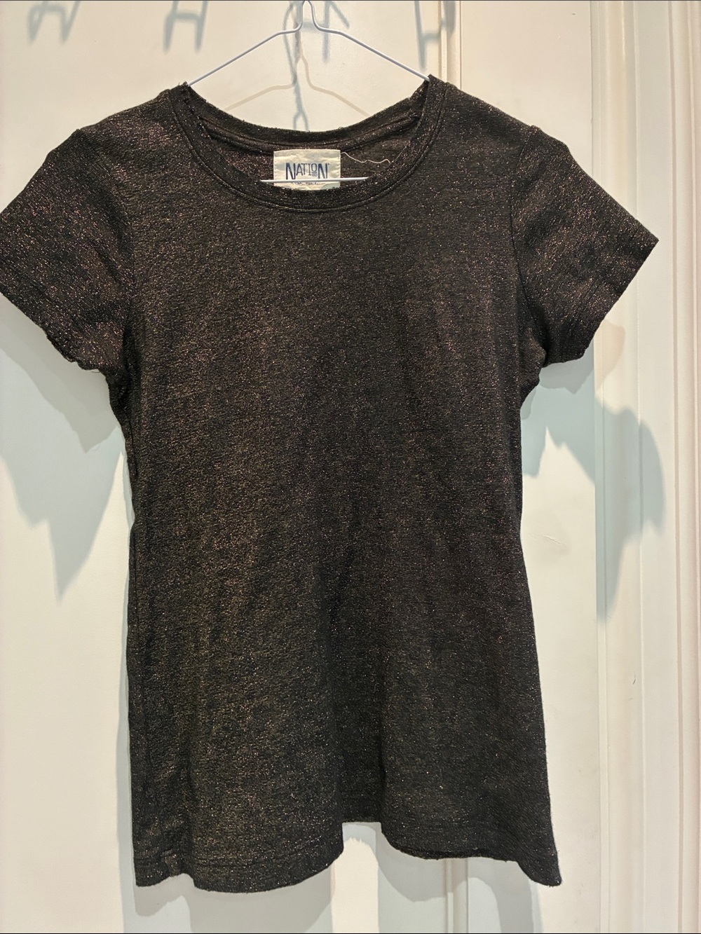 Nation LTD Black Metallic Shimmer Sparkle Short Sleeve T-Shirt Tee 👵MT